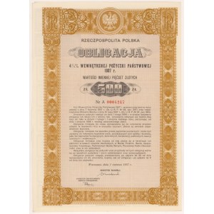 4.5% Poż. Wewnętrzna 1937, Obligacja na 500 zł - seria A