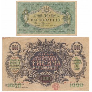 Ukrajina, 50 Karbowańcs 1920 a 1 000 Karbowańcs 1918 (2ks)