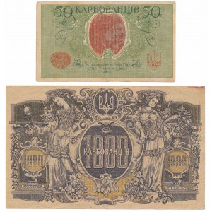 Ukrajina, 50 Karbowańců 1920 a 1 000 Karbowańců 1918 (2ks)