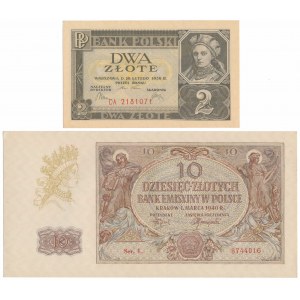 2 Zloty 1936 und 10 Zloty 1940 - Satz (2 Stck.)