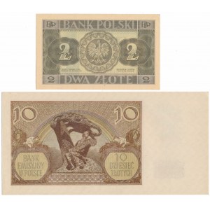 2 Zloty 1936 und 10 Zloty 1940 - Satz (2 Stck.)