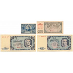 Sada bankovek 1924-48 a 2 zlotých 1948 s přetiskem NBP (4ks)