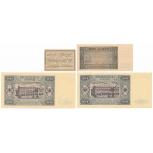 Sada bankovek 1924-48 a 2 zlotých 1948 s přetiskem NBP (4ks)