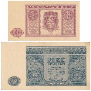 1 i 5 złotych 1946 - zestaw (2szt)