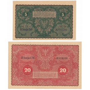 Zestaw 5 i 20 mkp 08.1919 (2szt)
