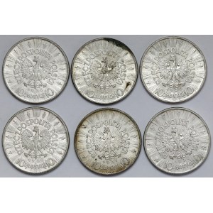 Piłsudski, 10 złotych 1936-1937, zestaw (6szt)