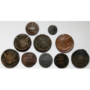 Rosja, głównie Katarzyna II, Zestaw monet miedzianych (10szt)