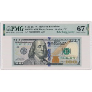 USA, 100 Dollars 2017 - Radarnummer - 01111110