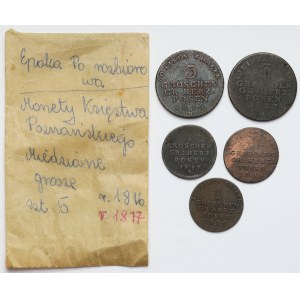 Großherzogtum Posen, 1 und 3 Pfennige 1816-1817 (5Stück)