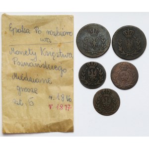 Großherzogtum Posen, 1 und 3 Pfennige 1816-1817 (5Stück)