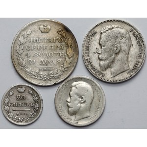 Rusko, 20-50 kopějek a rublů 1812-1901, sada (4ks)