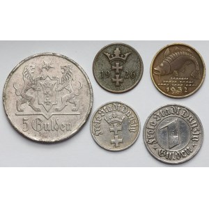 2-10 fenigów i 1/5 - 5 guldenów 1923-1932 - zestaw (5szt)