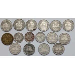 Niemcy, 25-50 fenigów i 1 marka - zestaw (16szt)