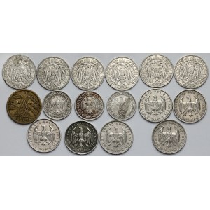 Niemcy, 25-50 fenigów i 1 marka - zestaw (16szt)