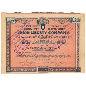 Polish-American Trade and Industry Union LIBERTY COMPANY in Poland, 20x 500 mkp 1920