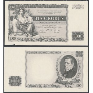 Tschechoslowakei, MUSTERDRUCK von Vorderseite und Rückseite 1.000 Kronen 1934 (2 Stück)