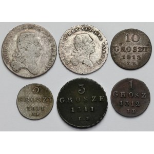 Principality of Warsaw, 1-10 pennies and 1/6-1/3 thaler 1811-1814 - set (6pcs)