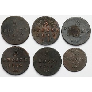 Księstwo Warszawskie, 3-10 groszy 1810-1814 - zestaw (6szt)