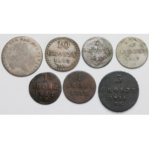 Księstwo Warszawskie, 1-10 groszy i 1/6 talara 1811-1814 - zestaw (7szt)