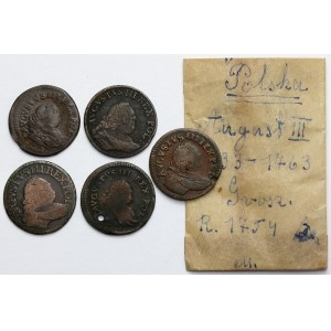 August III Sas, Grosze 1752-1754 - zestaw (5szt)