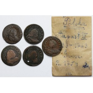 August III Saxon, Pennies 1752-1754 - set (5pcs)
