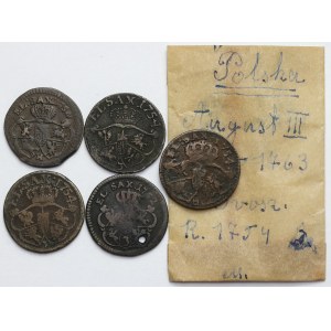 August III Saxon, Pennies 1752-1754 - set (5pcs)