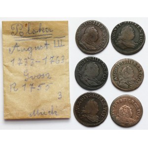 August III Saxon, 1755 pennies, set (6pcs)