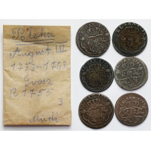 August III Saxon, 1755 pennies, set (6pcs)