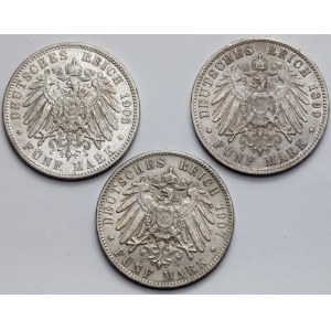 Deutschland, 5 Mark 1899-1907 - Satz (3Stück)