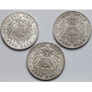 Niemcy, 5 marek 1899-1907 - zestaw (3szt)