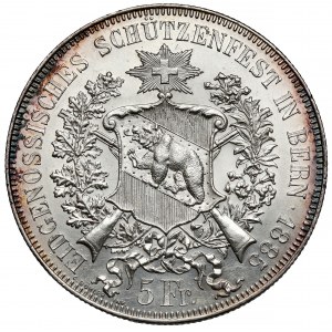 Švýcarsko, 5 franků 1885- Bernské střelecké slavnosti