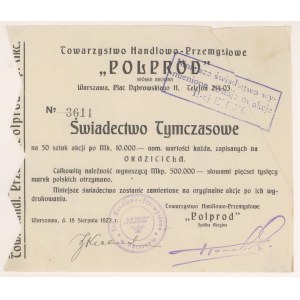 POLPROD, Provisional certificate 50x 10,000 mkp 1923