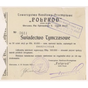 POLPROD, Vorläufige Bescheinigung 50x 10.000 mkp 1923