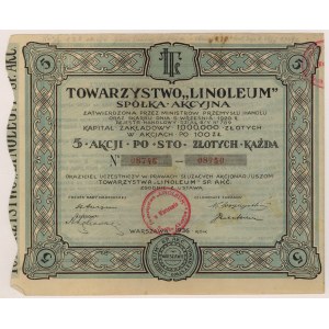 Tow. LINOLEUM Sp. Akc., 5x 100 zł 1936