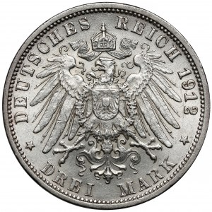Württemberg, 3 marky 1912-F