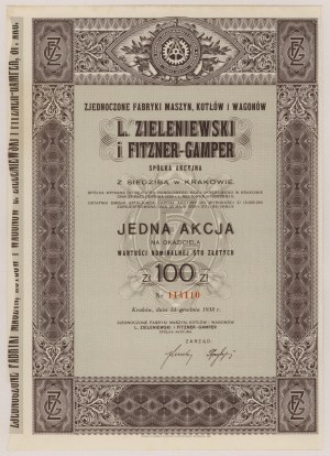 L. Zieleniewski i Fitzner-Gamper Zjednoczone Fabryki Maszyn..., 100 zł 1938