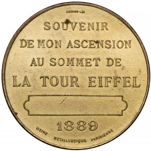 Frankreich, Medaille 1889 - Souvenir de mon ascension au sommet de la Tour Eiffel