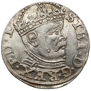 Stefan Batory, Trojak Riga 1586 - large head, lily pads
