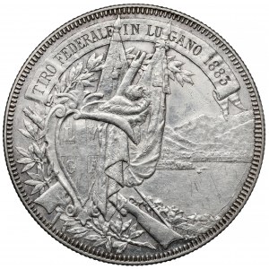 Švýcarsko, 5 franků 1883 - Luganské střelecké slavnosti