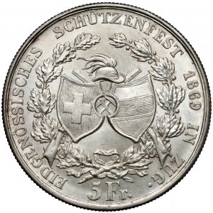 Switzerland, 5 francs 1869 - Zug shooting festival