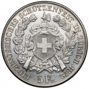 Švajčiarsko, 5 frankov 1872 - Strelecký festival v Zürichu