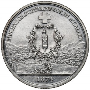 Švýcarsko, 5 franků 1874 - Střelecké slavnosti v St. Gallenu