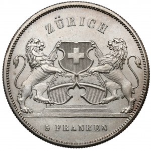 Švajčiarsko, 5 frankov 1859 - Strelecký festival v Zürichu
