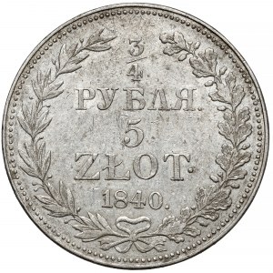 3/4 rublu = 5 zlotých 1840 MW, Varšava