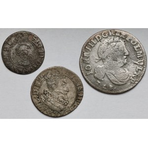 Sigismund III Vasa and John III Sobieski, Shelrog, Penny and Sixpence - set (3pcs)