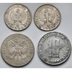 1-5 złotych 1924-1932 i 10 marek 1943, zestaw (4szt)