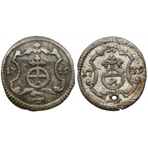 August II the Strong and August III Saxon, Halerz 1715-1739 - set (2pcs)