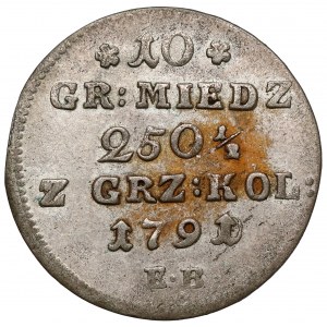 Poniatowski, 10 groszy 1791 EB - przebitka z 1790