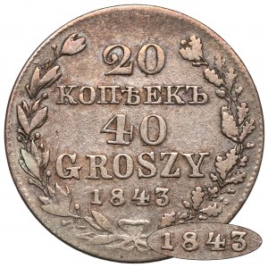 20 kopiejek = 40 groszy 1843 MW, Warszawa - b.rzadkie