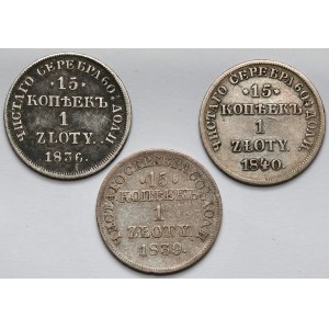 15 kopejok = 1 zlotý 1836-1840 - sada (3 ks)